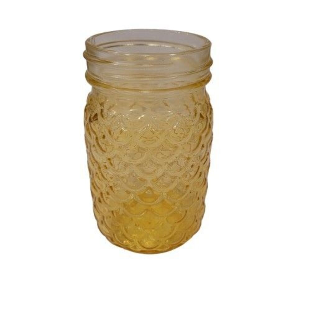 Mason Jar Pint Vase – Textured Pattern – Sunny Yellow – 5.25" Glass Jar Decor